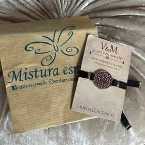 V&M Black Bracelet with Red Floral Design